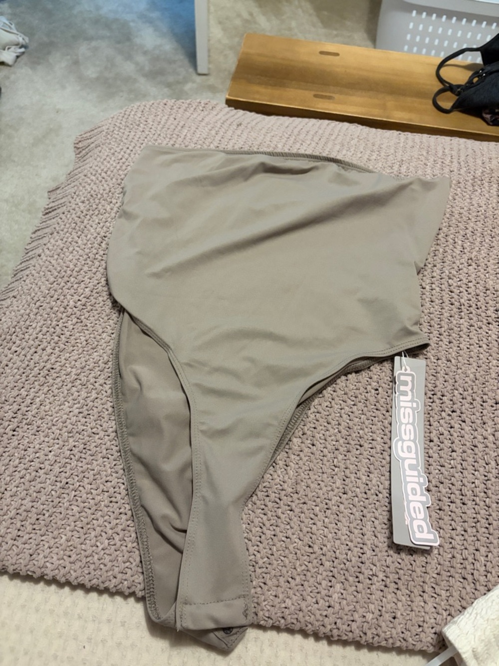 Missguided Taupe High-Waist Swim Bottoms